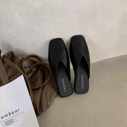 Comfortable Mules for Women with Square Toe Slip On Flat Slide Style
