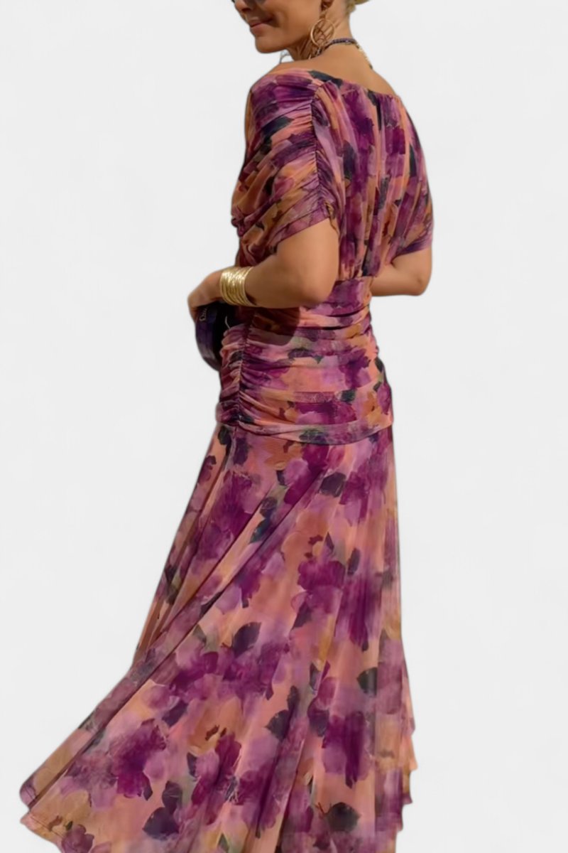 Elegant Mesh Maxi Dress for Women with Off Shoulder Twist Front Ruched Fall Wedding Guest Style