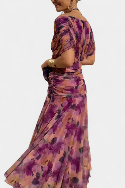 Elegant Mesh Maxi Dress for Women with Off Shoulder Twist Front Ruched Fall Wedding Guest Style