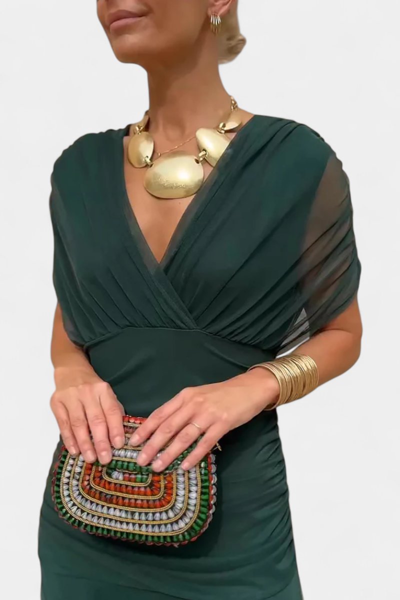 Elegant Mesh Maxi Dress for Women with Off Shoulder Twist Front Ruched Fall Wedding Guest Style