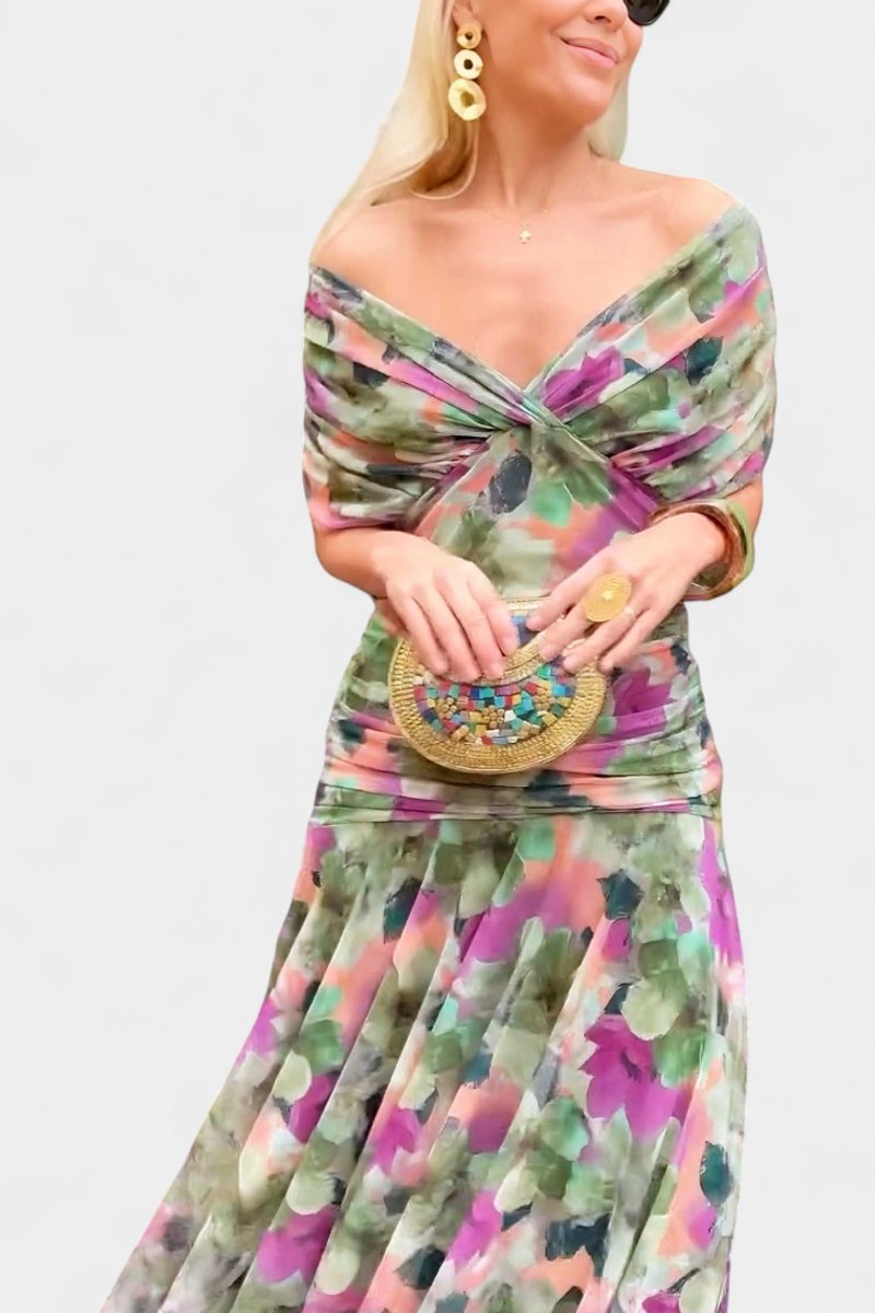 Elegant Mesh Maxi Dress for Women with Off Shoulder Twist Front Ruched Fall Wedding Guest Style