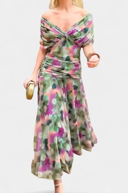 Elegant Mesh Maxi Dress for Women with Off Shoulder Twist Front Ruched Fall Wedding Guest Style