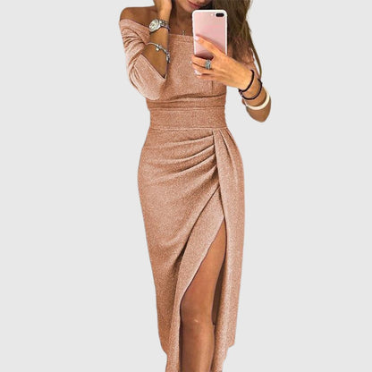 Elegant Green Wedding Guest Dress for Women with One Shoulder Ruched Side Split Midi Formal Style
