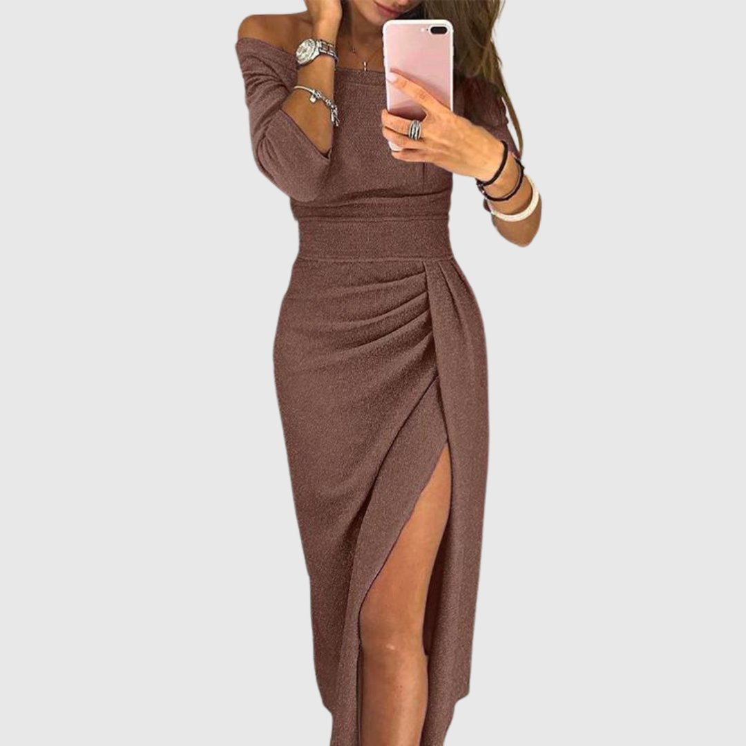Elegant Green Wedding Guest Dress for Women with One Shoulder Ruched Side Split Midi Formal Style