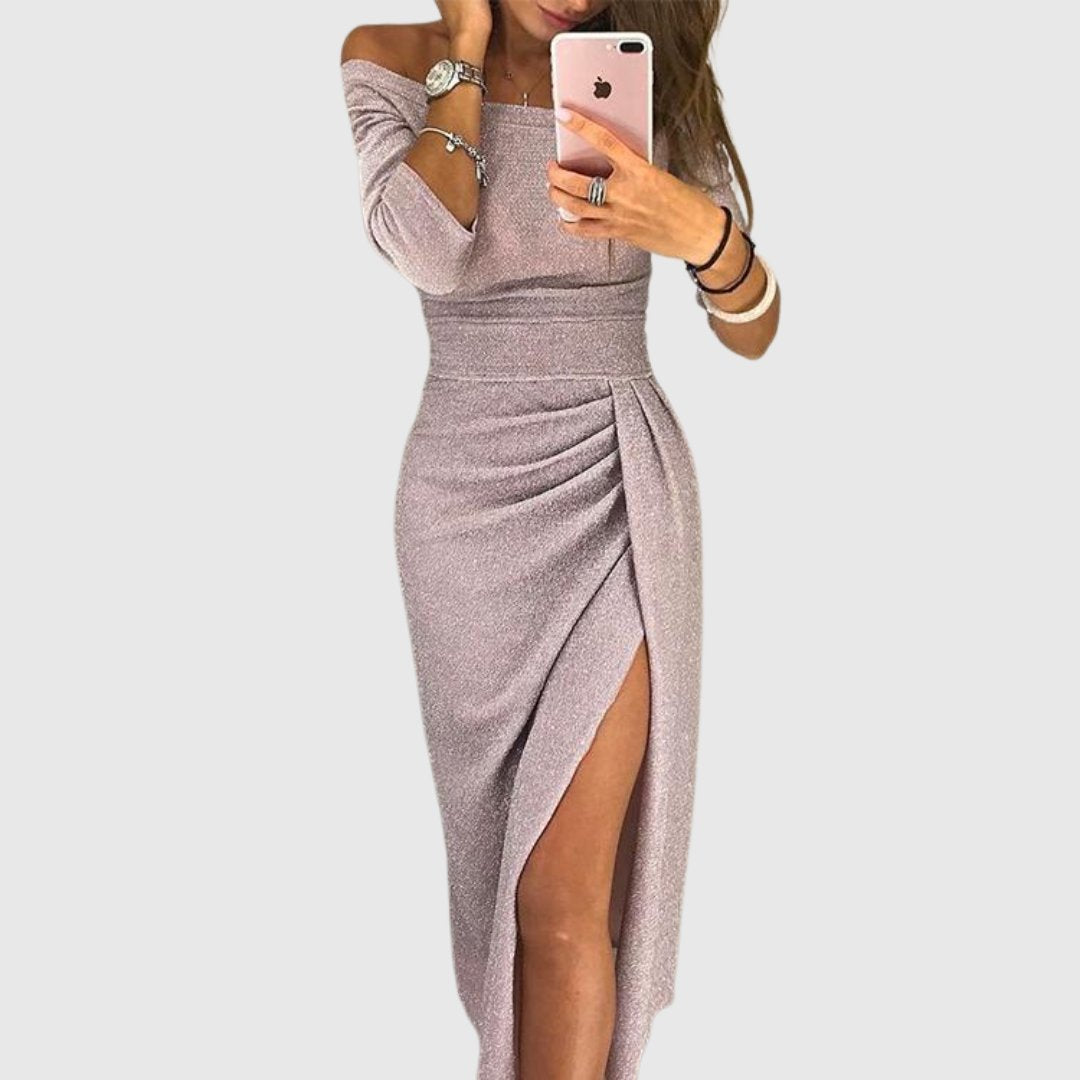 Elegant Green Wedding Guest Dress for Women with One Shoulder Ruched Side Split Midi Formal Style