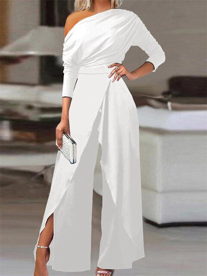 Elegant Wedding Guest Dress for Women with One Shoulder Long Sleeve Wrap Maxi Formal Style