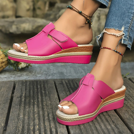 Comfortable Platform Sandals for Women with Open Toe Wedge Hook Loop Strap