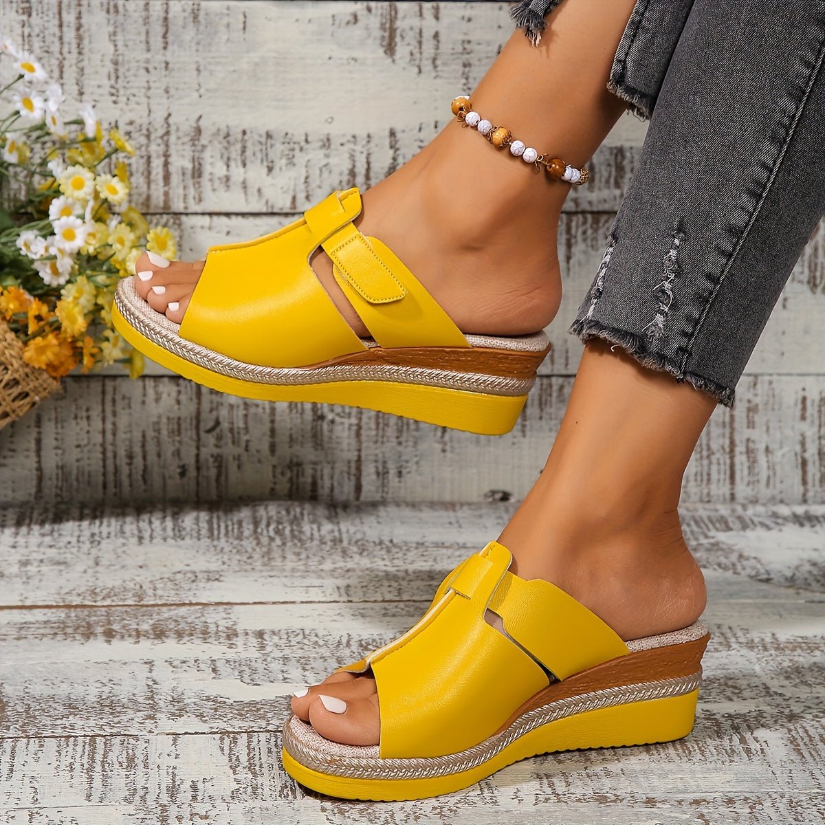 Comfortable Platform Sandals for Women with Open Toe Wedge Hook Loop Strap