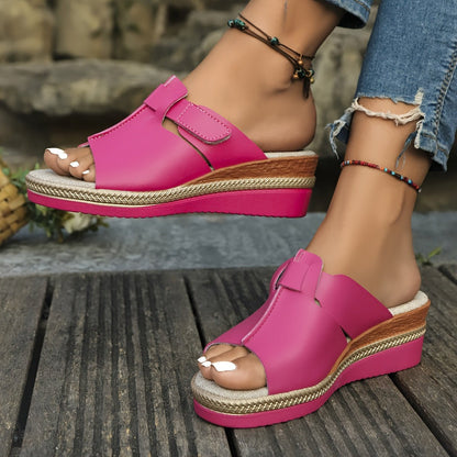 Comfortable Platform Sandals for Women with Open Toe Wedge Hook Loop Strap