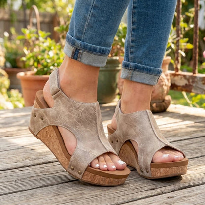 Comfortable Orthopedic Sandals for Women with Cork Wedge Platform Open Toe Slingback