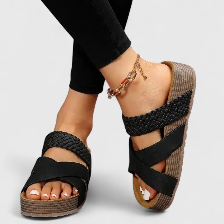 Comfortable Orthopedic Platform Sandals for Women with Braided Cross-Strap Cushioned Sole