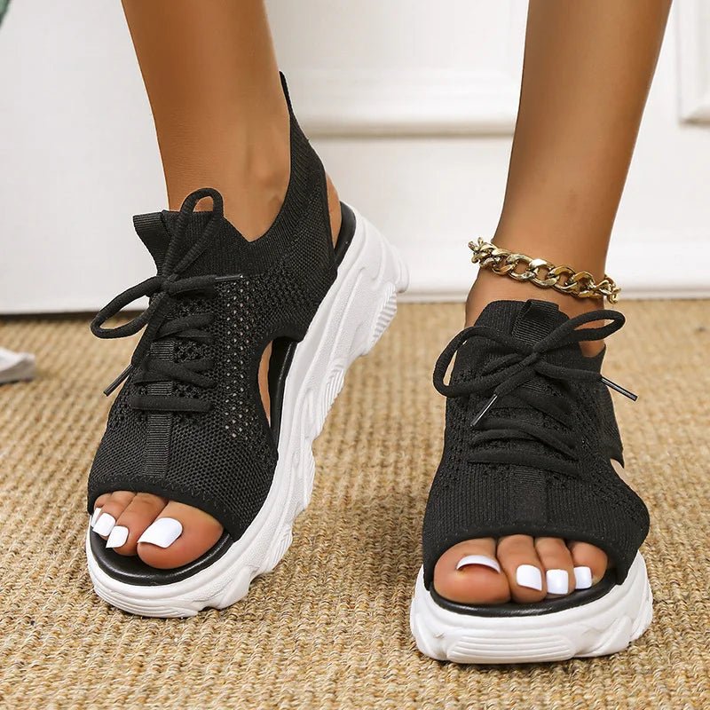 Comfortable Platform Sandals for Women with Lace Up Cutout Open Toe Style