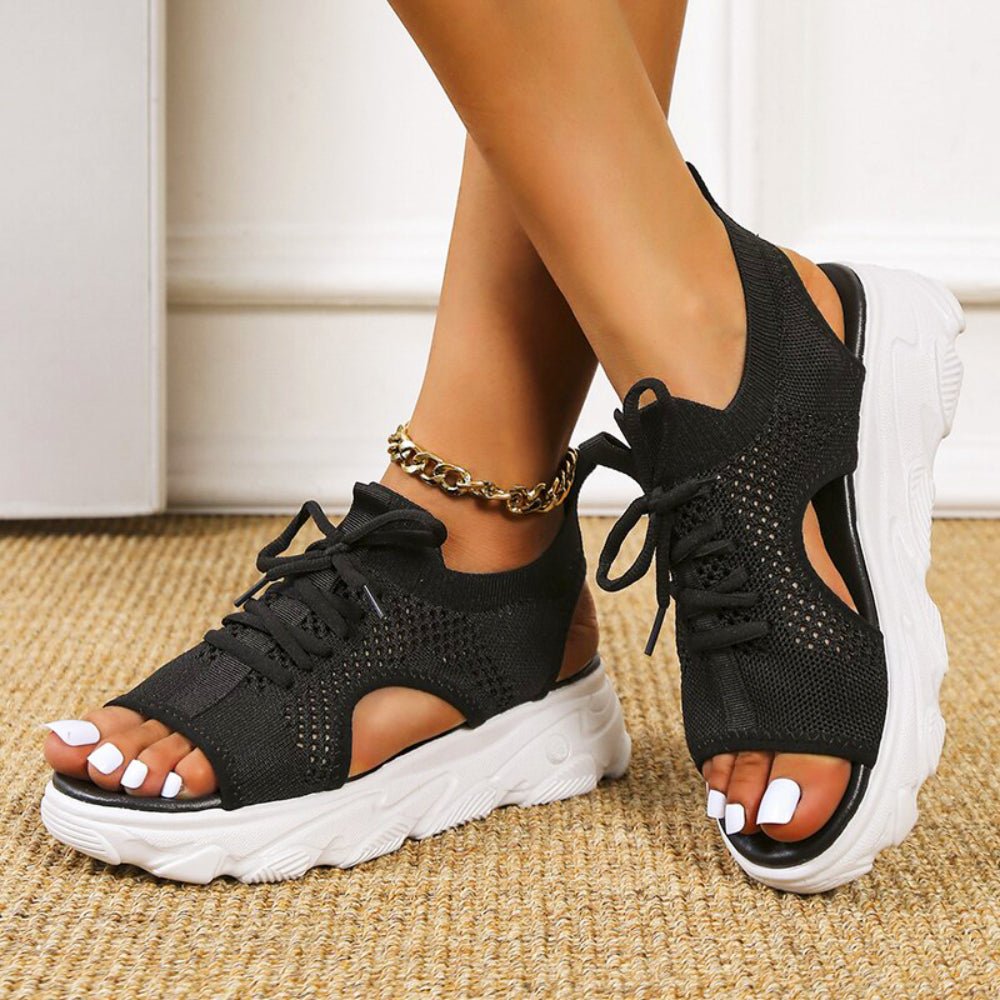 Comfortable Platform Sandals for Women with Lace Up Cutout Open Toe Style