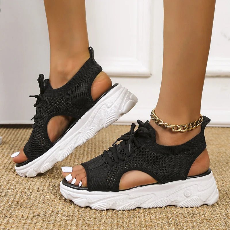 Comfortable Orthopedic Platform Sandals for Women with Lace Up Knit Design