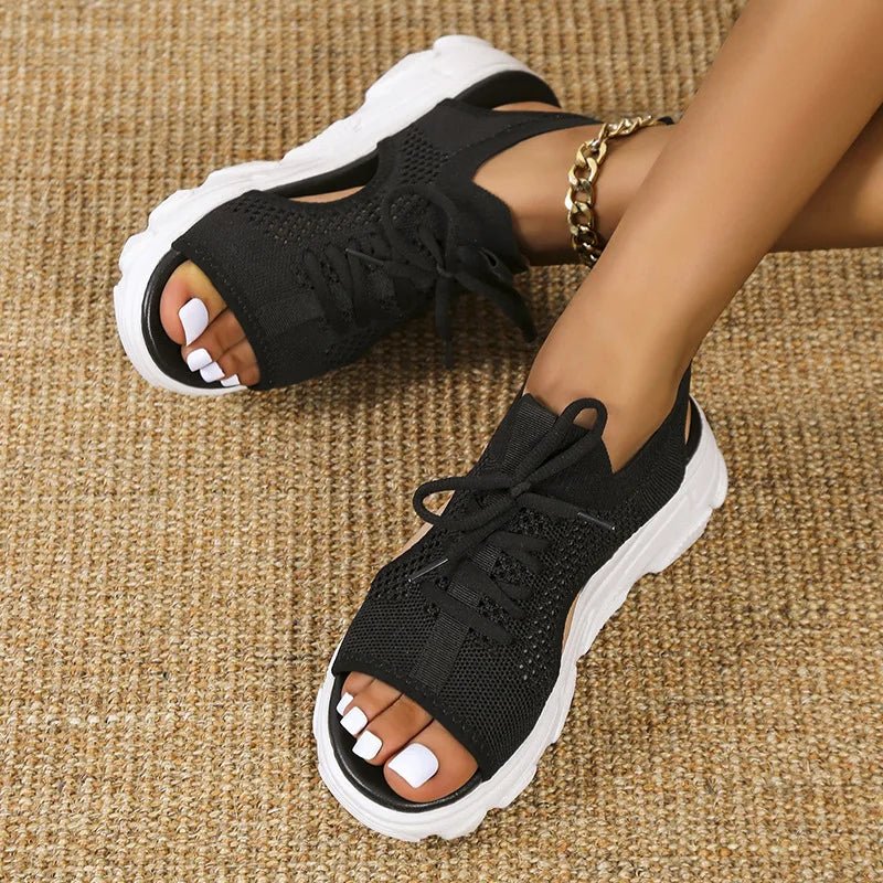Comfortable Orthopedic Platform Sandals for Women with Lace Up Knit Design