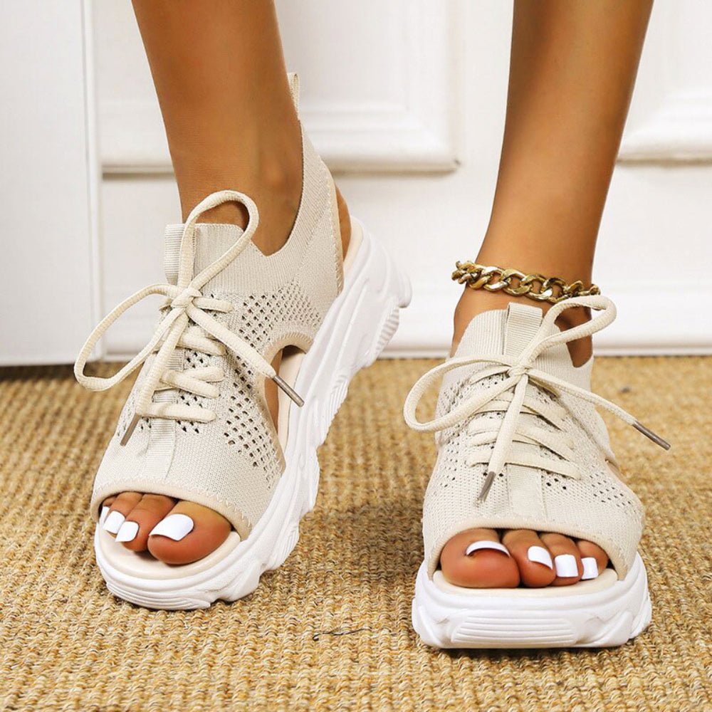 Comfortable Orthopedic Platform Sandals for Women with Lace Up Knit Design