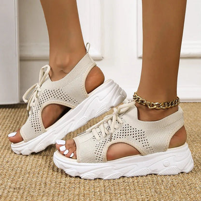 Comfortable Platform Sandals for Women with Lace Up Cutout Open Toe Style