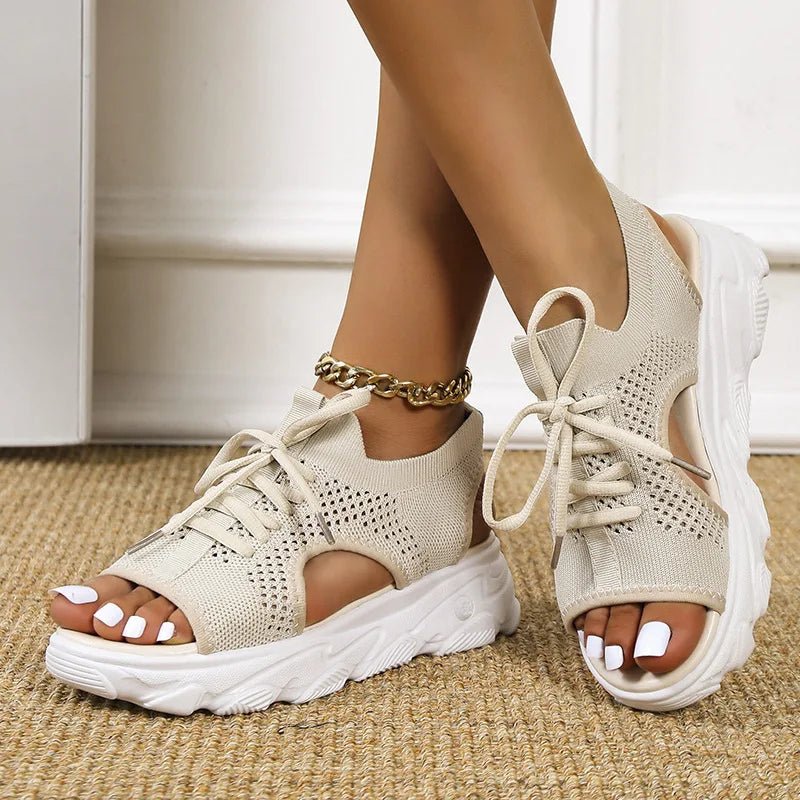 Comfortable Orthopedic Platform Sandals for Women with Lace Up Knit Design