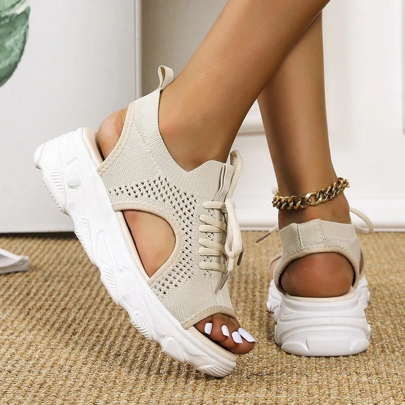 Comfortable Orthopedic Platform Sandals for Women with Lace Up Knit Design