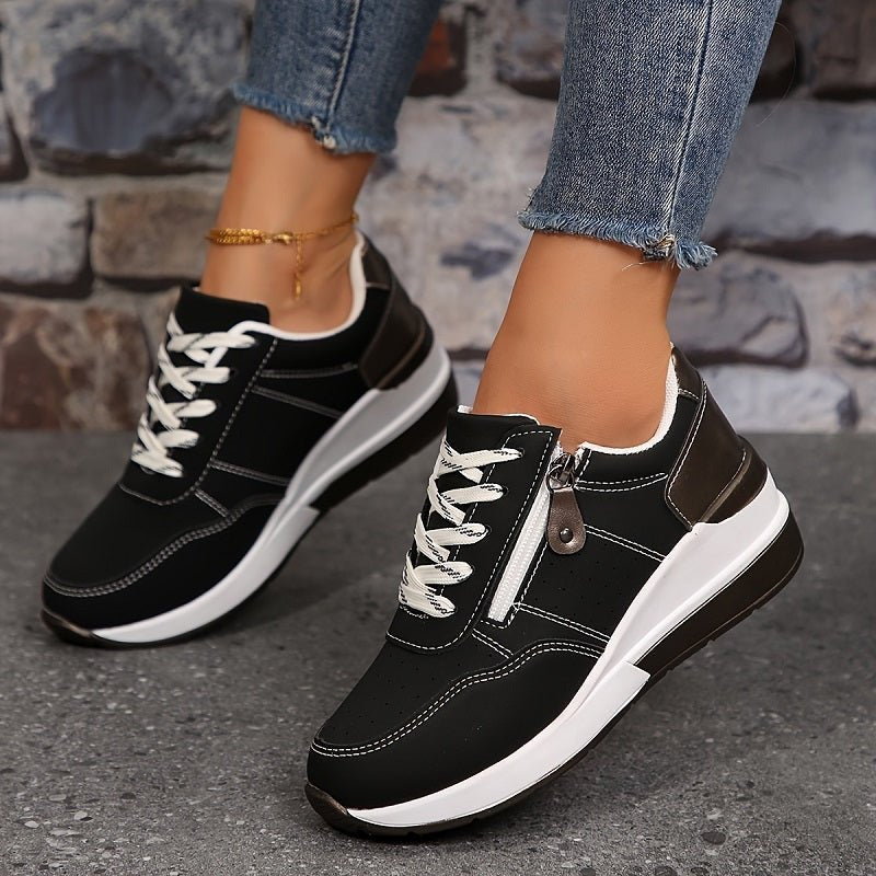Comfortable Sneakers for Women with Lace Up Platform Casual Walking Style