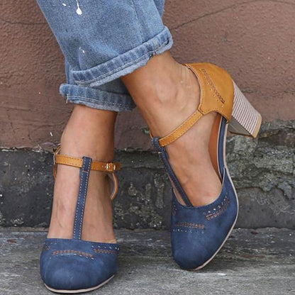 Comfortable Heels for Women with Round Toe T Strap Block Heel Orthopedic Style