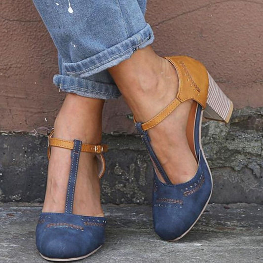 Comfortable Heels for Women with Round Toe T Strap Block Heel Orthopedic Style