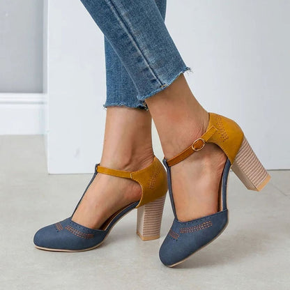 Comfortable Heels for Women with Round Toe T Strap Block Heel Orthopedic Style
