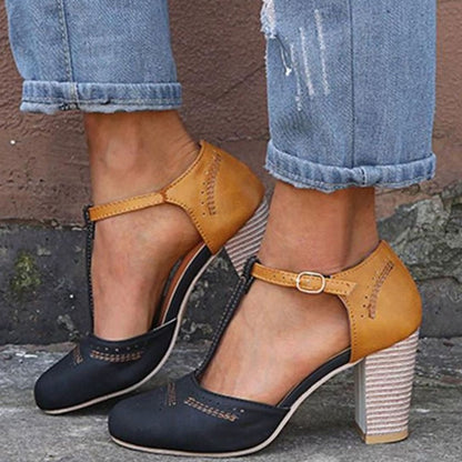 Comfortable Heels for Women with Round Toe T Strap Block Heel Orthopedic Style