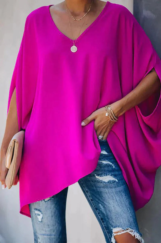 Effortless Tunics for Women with Batwing Sleeves V-Neckline Oversized Relaxed Fit
