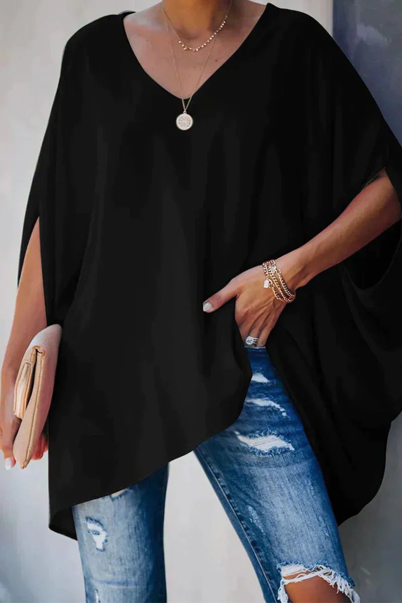 Effortless Tunics for Women with Batwing Sleeves V-Neckline Oversized Relaxed Fit