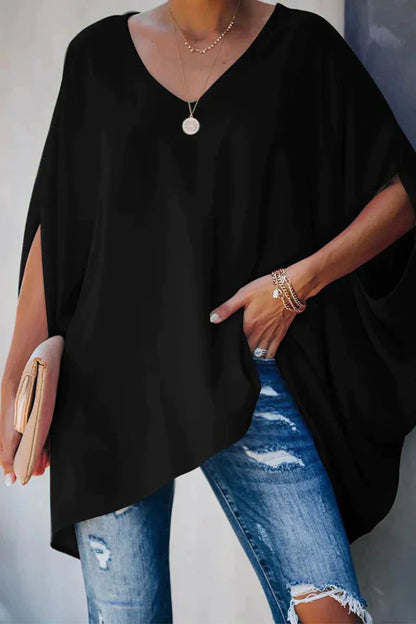 Effortless Tunics for Women with Batwing Sleeves V-Neckline Oversized Relaxed Fit