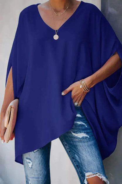 Effortless Tunics for Women with Batwing Sleeves V-Neckline Oversized Relaxed Fit