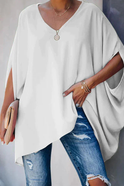 Effortless Tunics for Women with Batwing Sleeves V-Neckline Oversized Relaxed Fit