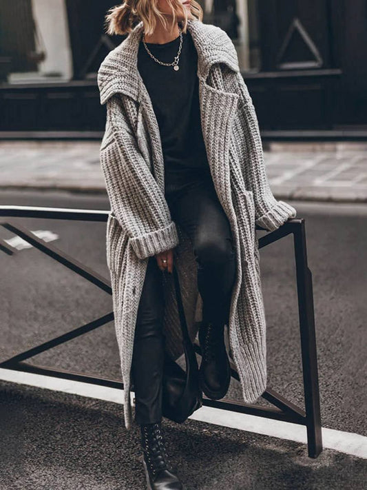Effortless Cardigan Sweater for Women with Oversized Chunky Rib-Knit Longline Lapel