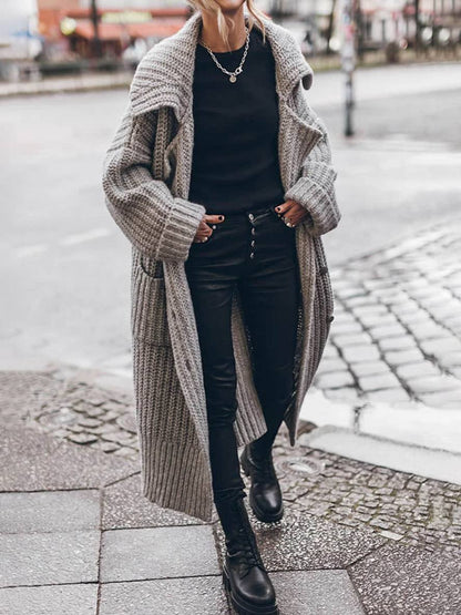 Effortless Cardigan Sweater for Women with Oversized Chunky Rib-Knit Longline Lapel