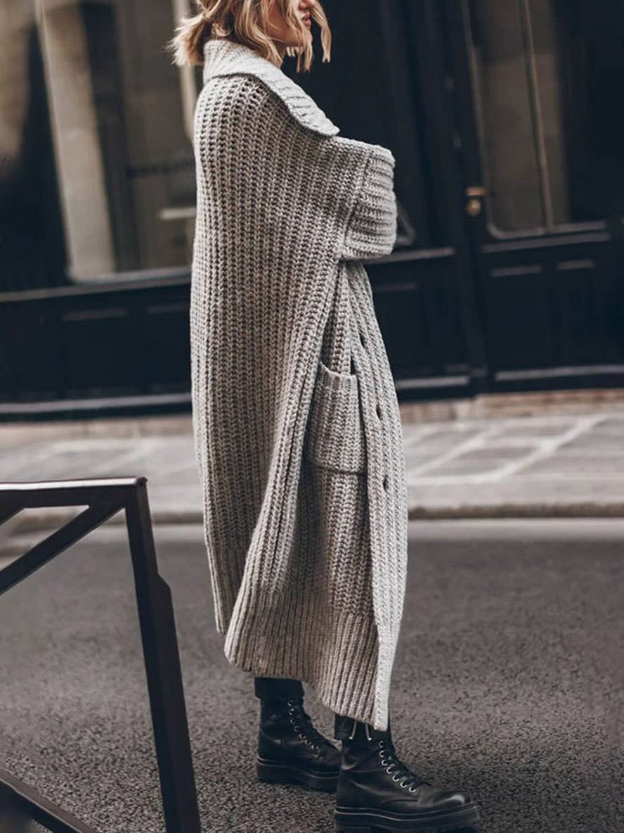 Effortless Cardigan Sweater for Women with Oversized Chunky Rib-Knit Longline Lapel