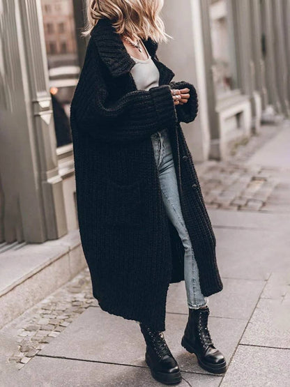 Effortless Cardigan Sweater for Women with Oversized Chunky Rib-Knit Longline Lapel
