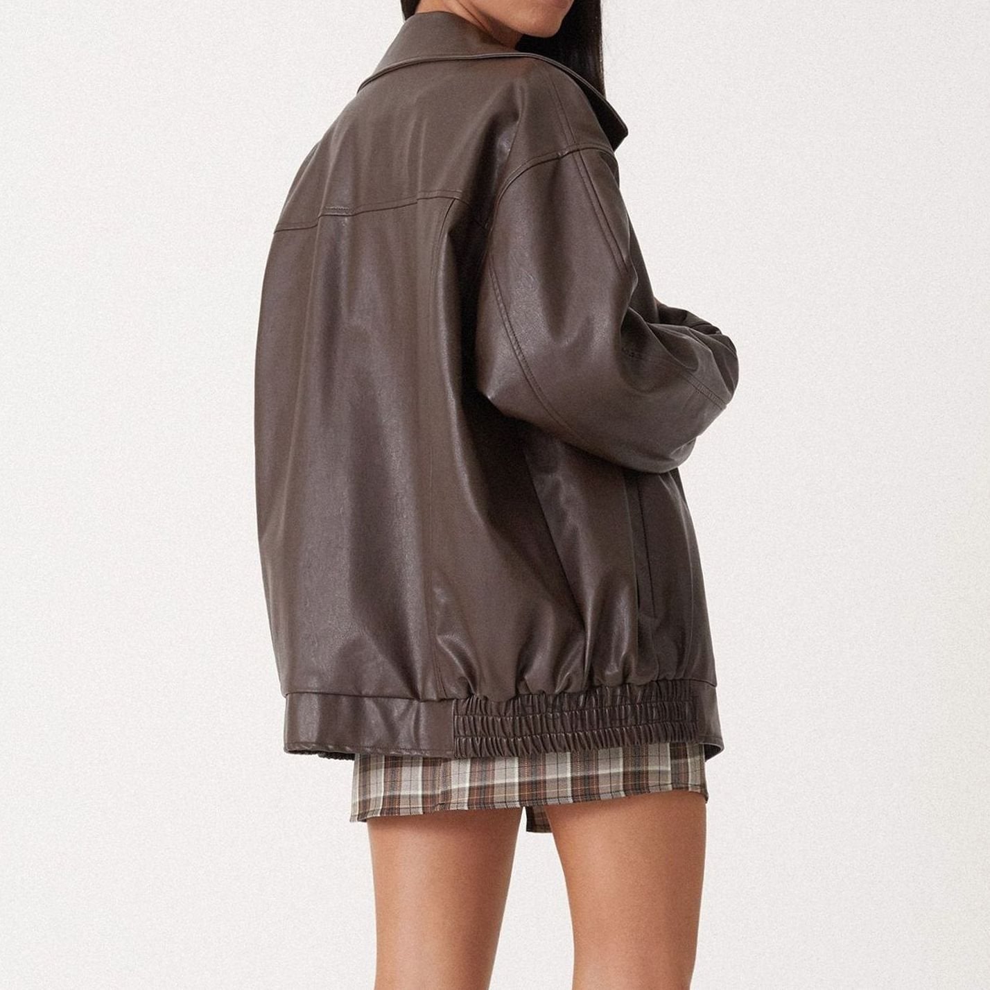 Sleek Oversized Faux Leather Jacket for Women with Zip Front Drop Shoulder Relaxed Trendy Style