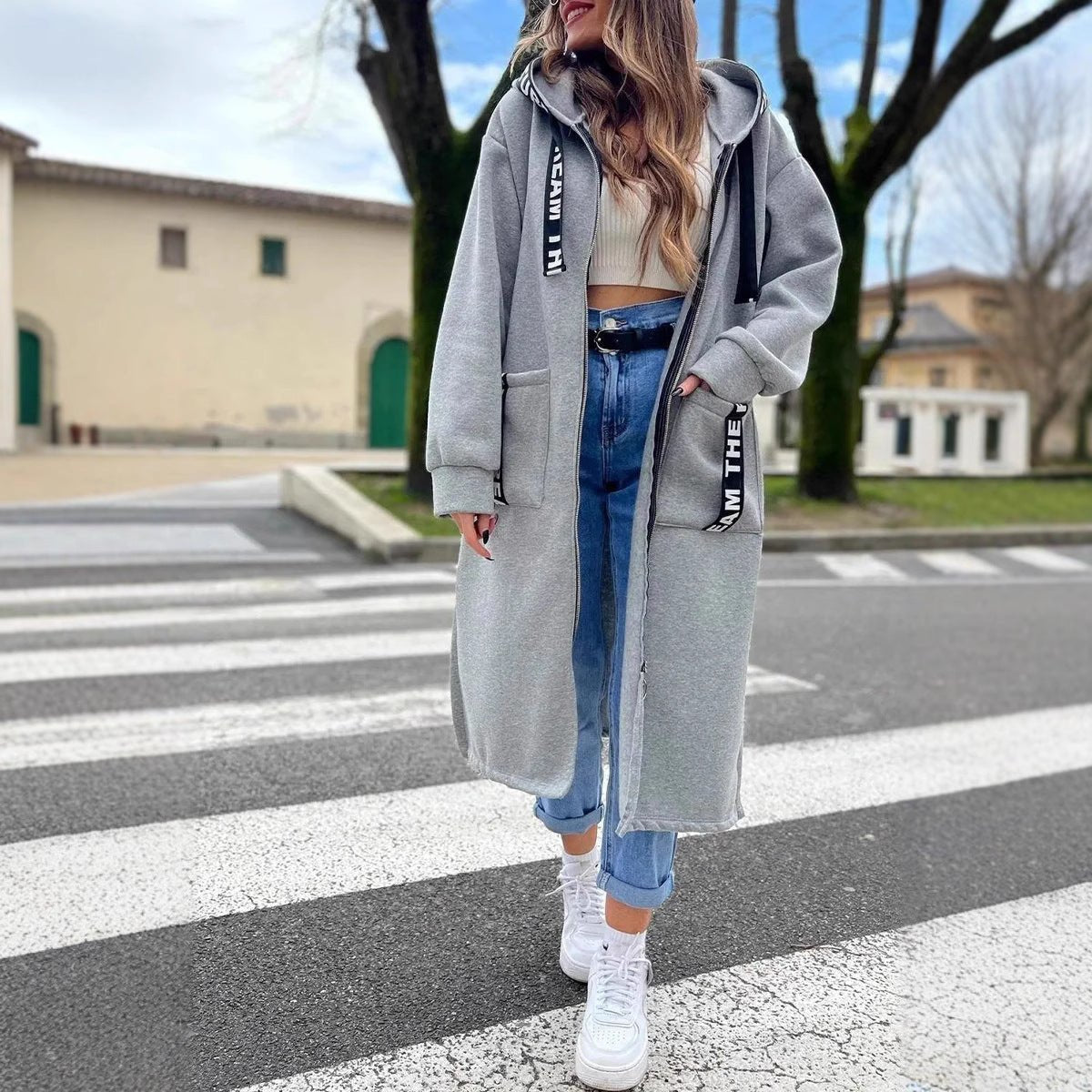 Cozy Fleece Coat for Women with Hooded Long Sleeve Zip Up Longline Casual Style