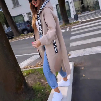 Cozy Fleece Coat for Women with Hooded Long Sleeve Zip Up Longline Casual Style