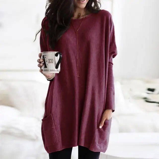 Effortless Tunics for Women with Oversized Long Sleeve Pocket Style