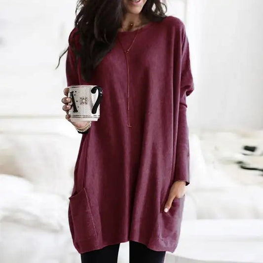 Effortless Tunics for Women with Oversized Long Sleeve Pocket Style