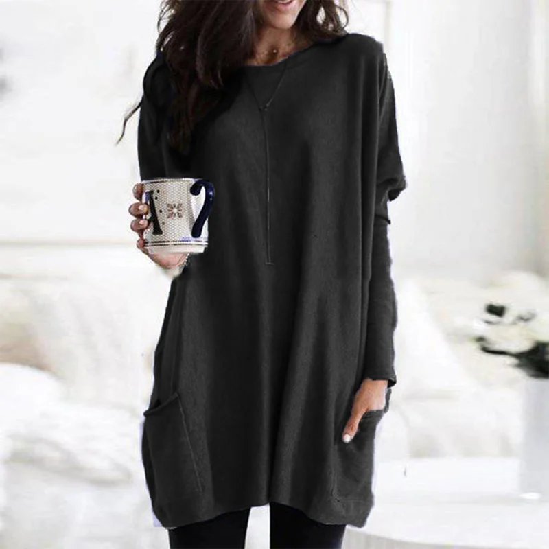 Effortless Tunics for Women with Oversized Long Sleeve Pocket Style