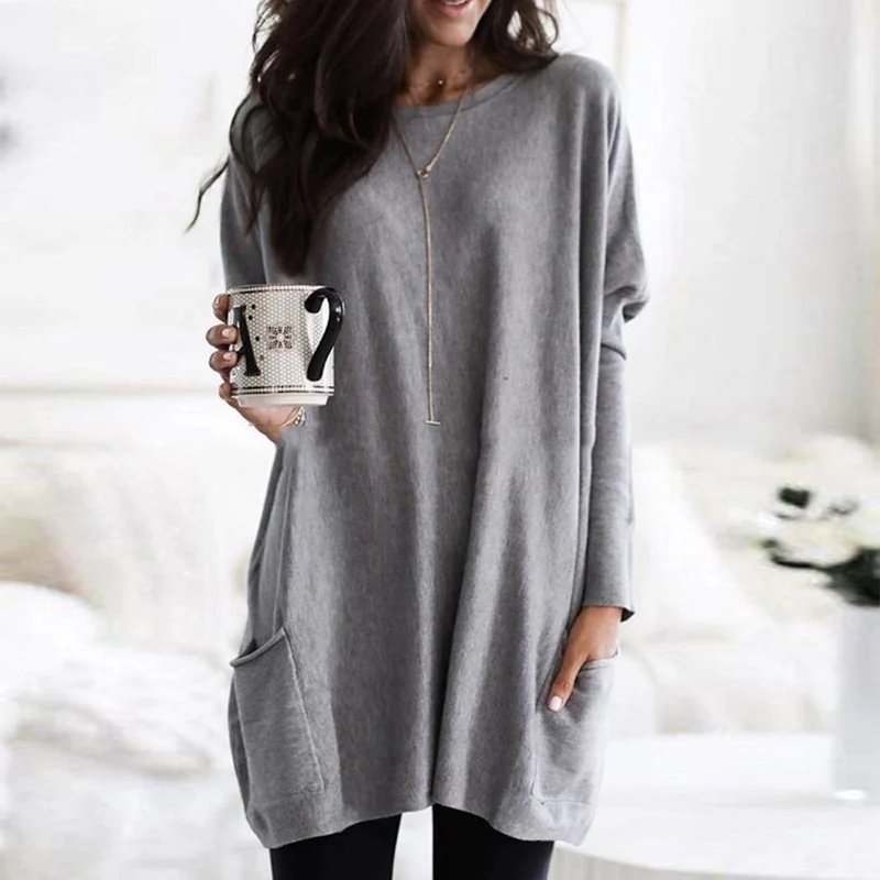 Effortless Tunics for Women with Oversized Long Sleeve Pocket Style