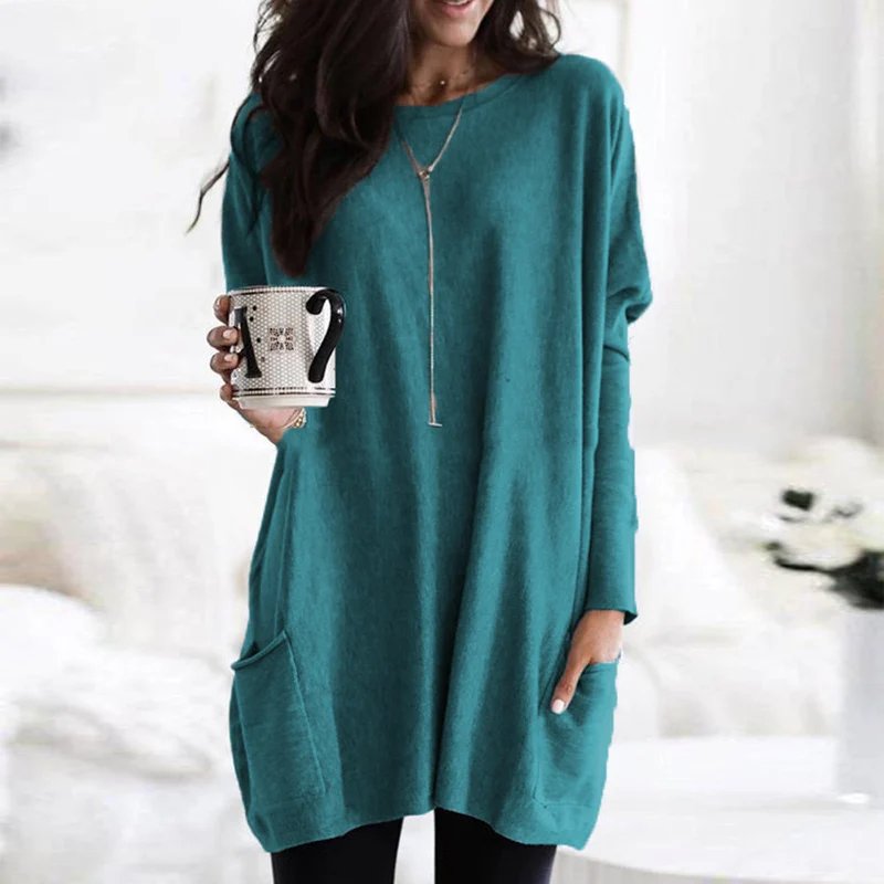 Effortless Tunics for Women with Oversized Long Sleeve Pocket Style