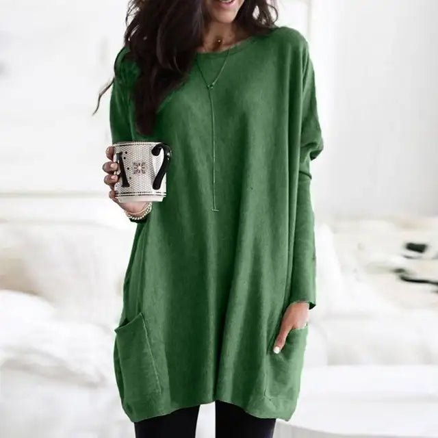 Effortless Tunics for Women with Oversized Long Sleeve Pocket Style