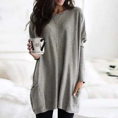 Effortless Tunics for Women with Oversized Long Sleeve Pocket Style