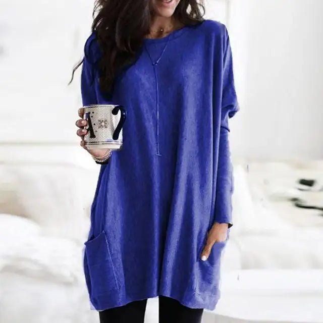 Effortless Tunics for Women with Oversized Long Sleeve Pocket Style