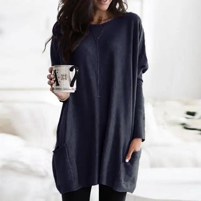 Effortless Tunics for Women with Oversized Long Sleeve Pocket Style