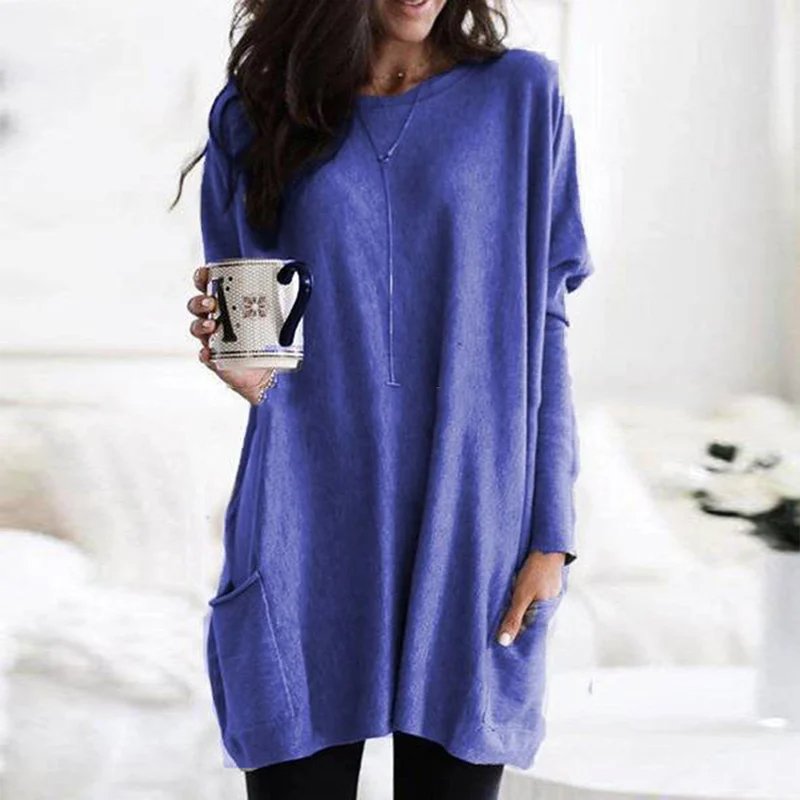 Effortless Tunics for Women with Oversized Long Sleeve Pocket Style